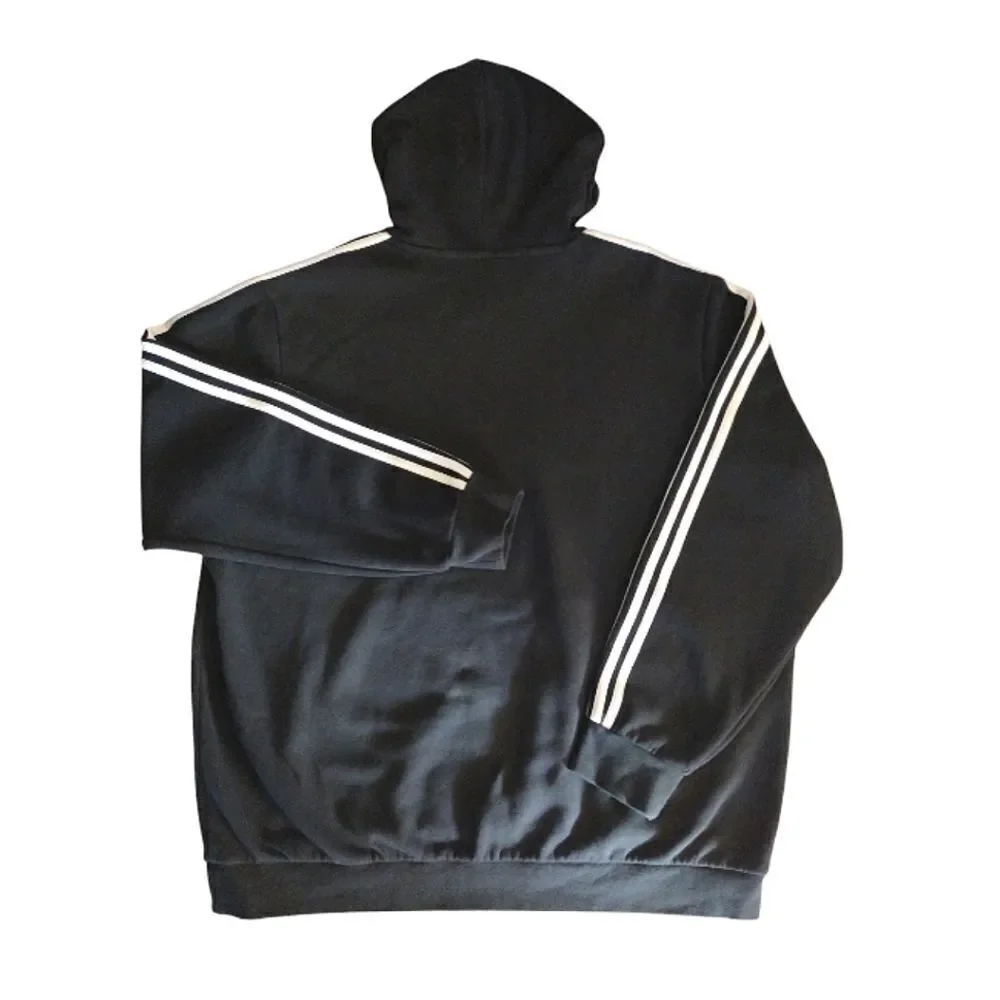 ADIDAS Black White Essentials Three Stripes Logo‎ Pullover Hoodie Men's XXL